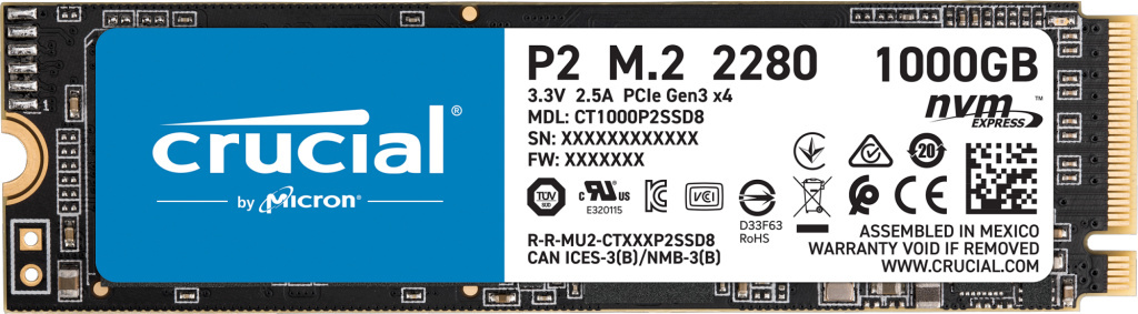 Dysk SSD Crucial P2, 1TB M.2 PCIe NVMe (PO ZWROCIE)