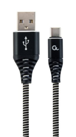 Kabel USB 2.0 - typ C (AM/CM) oplot tekstylny 2m czarno-biały Gembird Gembird